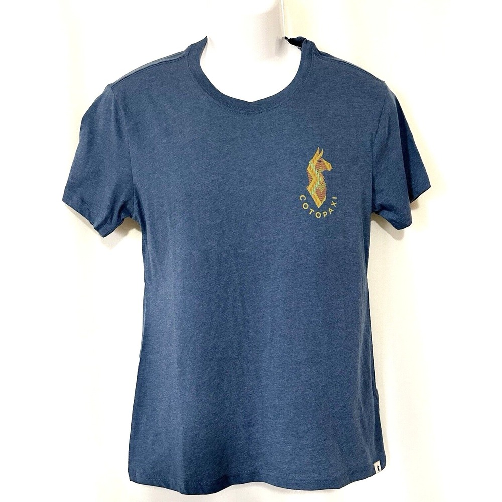 Cotopaxi Shirt Women's Size M Blue Llama Lover Short Sleeve Organic Cotton Blend
